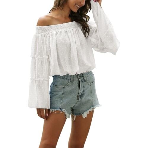 2021 New Summer Women Blouse Casual Summer Loose Female Shirt Fashion Solid Pullover Off Shoulder Women Blouse Tops Streetwear