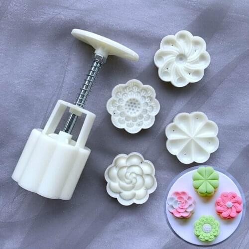 1 Set Plastic Mooncake Mold 65g Flower Stamp Biscuit Cookie Cutter Mould DIY Fondant Baking Tool kitchen accessories