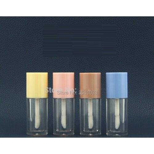 50/100pcs Mini 2ml Lip Gloss Tube With Wand Empty Clear Lipgloss Packing Bottle Plastic Pink Blue Yellow Cap Cosmetic Container