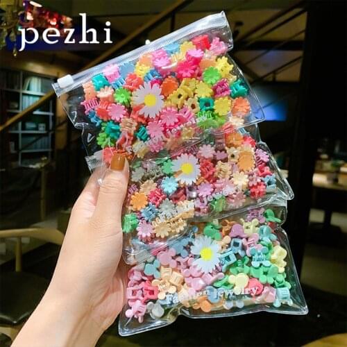 50pcs/set Color flower stars rabbit hairpin peas clip Mickey girls dazzling childrens disk small catch clip PVC box