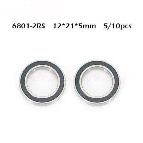 6801RS Bearing ABEC-1 (5/10PCS) 12*21*5 mm Thin Section 6801-2RS Ball Bearings 61801 RS 6801 2RS With Black Sealed