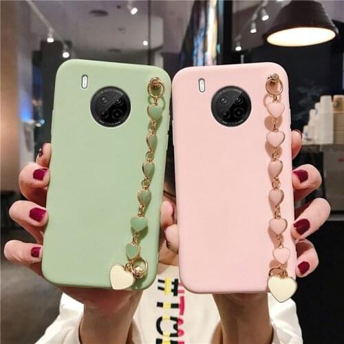 Heart Love Wrist Strap Case For Huawei Y5P Y6P Y8S Y6 Y7 Prime Pro 2019 2018 Silicone Soft TPU Back Cover Coque Matte