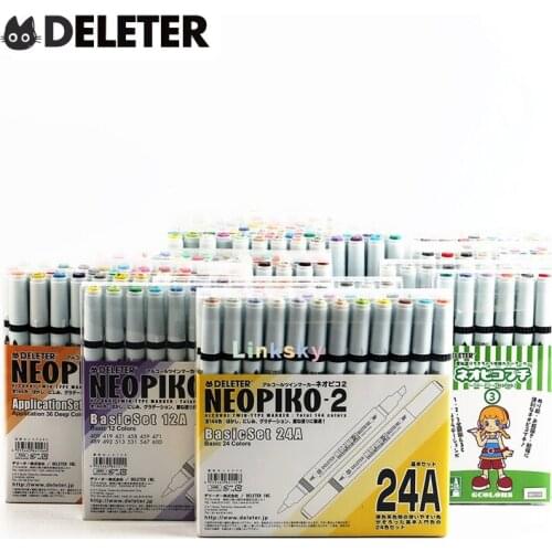 Deleter Neopiko-2 Refillable Dual-Tip Alcohol Marker set, 12 24 36 72 colors,for Professional Comic Manga Graphic Illustration