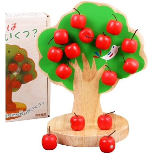 Kids Montessori Wooden Puzzle Magnetic Apple Tree Children Interactive Game Toy Baby Pick Fruit Educational Maths Toys Gifts