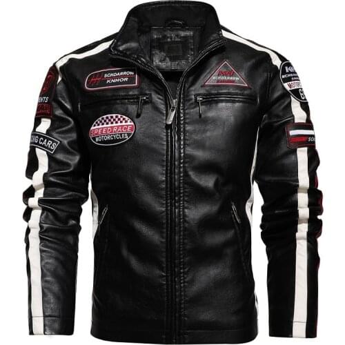 Fad Newest Motorcycle Leather Jacket Men Fashion Embroidery Fleece Biker Jacket Male Boutique Zipper Outerwear