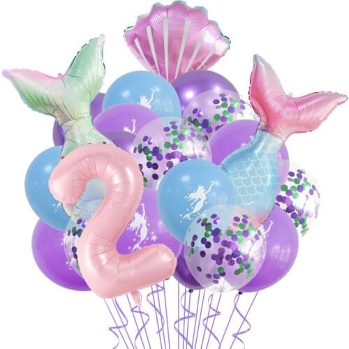 Mermaid Party Balloons Number Foil Color Shell Balloon Kids Birthday Party Decoration Supplies Baby Shower Decor Helium Globos