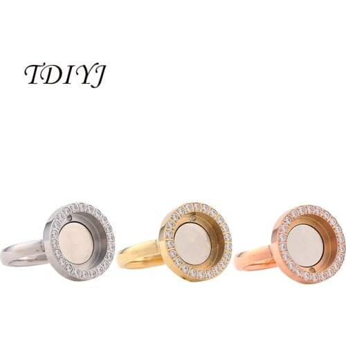 TDIYJ New Arrival My Coin 316L Stainless Steel Interchangeable Crystal Cz Ring fit for 12mm Magnetic Stone as Women Gifts 1Pcs