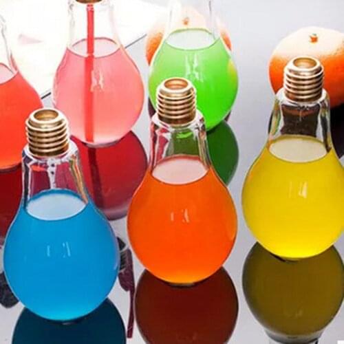 Creative Summer Bulb Water Bottle Brief Fashion Cute Milk Juice Light Bulb Shape Cup Leak-proof PlasticBottle Party Cups