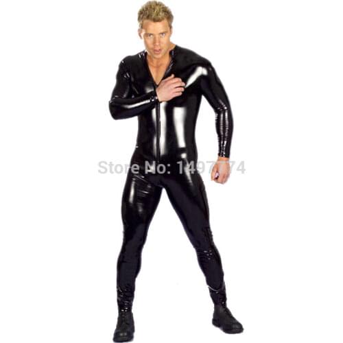 Black Full Body Latex Suit Latex Catsuit Mens Bodysuit Motorcycle Jacket Wet Look Fetish Stripper Wear Stage Pole Dance Clothes