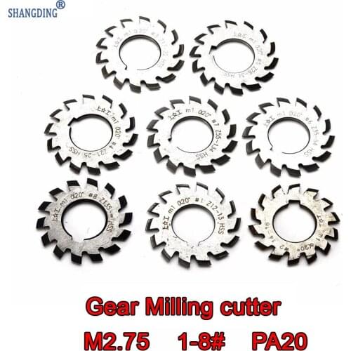 M2.75 Modulus PA20 degrees NO.1-NO.8 8pcs/set HSS Gear Cutters Set Free shipping machine tools accessories