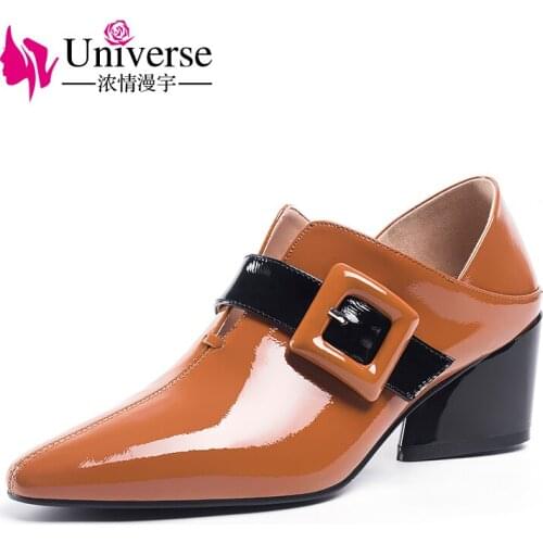 Fashion Patent Leather Pointed Toe Casual Women Pumps Universe Handmade Soft 5.5cm Heels Women Ladies Dress Office Shoes J009