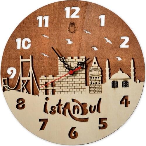Original Design Wall Clock Gift for Wood Lovers Living Room Kitchen Decoration Kids Room Decoration Istanbul Galata Tower Design