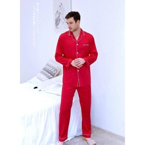 Mens Long Sleeved New Suit Set Household Clothing Ice Silk Satin Leisure Sleepwear Students Plus Size Youth Nightgown J039