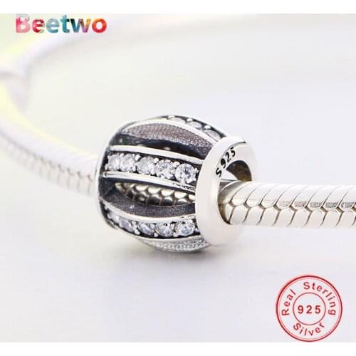 Fit Original Pandora Charms Bracelet Zircon 925 Silver Lantern-shaped circular hollow Charm Beads Jewellery Women Gifts Berloque