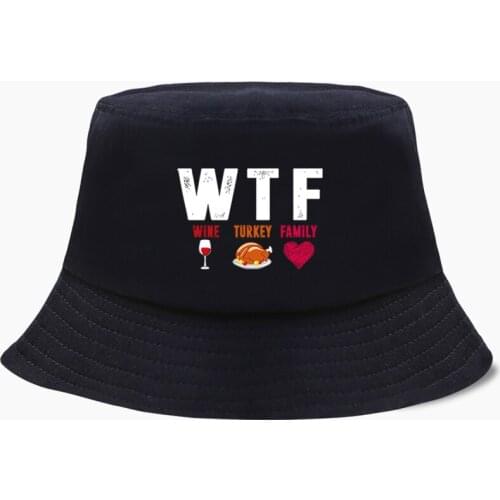 Wtf Wine Turkey Family Fisherman Hat Fishing Cap Bucket Panama Men Women Bob Cotton Outdoor Sunscreen Chapeau Sun Prevent Caps
