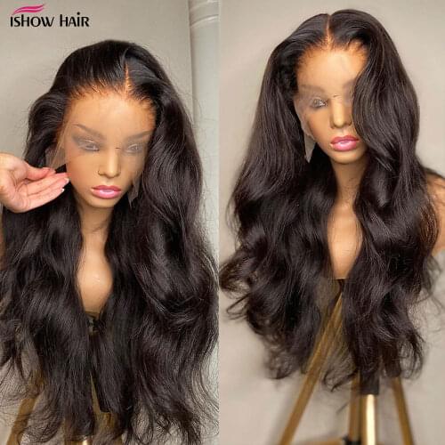 Ishow Body Wave Transparent Lace Front Wig 30 Inch Human Hair for Black Women Pre Plucked Brazilian Remy 13x4 Lace Frontal Wigs