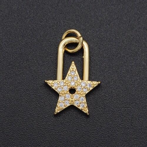 12x16mm CZ Zircon DIY Jewelry Star Lock Charm Pendant Wholesale Necklace Making Charms Jewellwery Finding Supplies