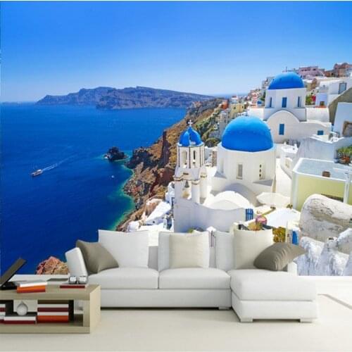 Drop Shipping photo Wallpaper 3D Greek Love Sea White Castle Living Room Sofa TV Wallpaper Wallpaper Lobby Studio Mural