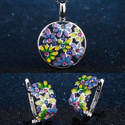Authentic 925 Sterling Silver Small daisy flowers Earrings & Pendant Necklace Trend Ladies Jewelry Sets Valentines Day Gifts