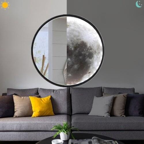 LED Acrylic Moon Mirror Wall Round Decorative Mirror For Home Bedroom Background Decor Accessories USB-Powered 24cm Dropshipping