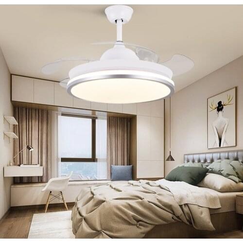 Led ceiling fan lamp with remote control circular DC frequency lamp for bedroom decoration, retractable and reversible