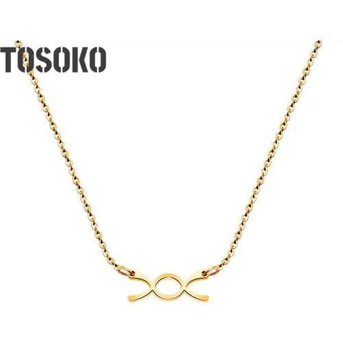 TOSOKO Stainless Steel Jewelry Eternal Cycle Bow Pendant Necklace Womens Simple Clavicle Chain BSP432
