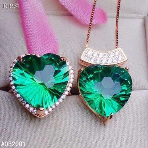 KJJEAXCMY fine jewelry Green crystal 925 sterling silver women pendant necklace chain ring set lovely