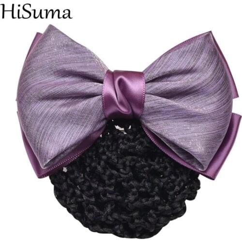 Women Headwear Accessories Ribbon Satin Crystal Flower Hairpins Barrettes Cover Hair Mesh Net Lady Bowknot Bun Hairnets Hairgrip