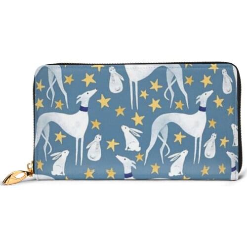 NOISYDESIGNS Greyhound Prints Women Wallets Kawaii Genuine Leather Card Holder Female Hare And Stars Clutch Money Bag For Women