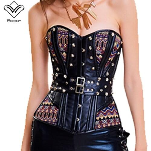 Wechery Women Steampunk Corset Sexy Gothic Corselet Lace Up Bustiers Vintage Gorset Hollow out Sleeveless Sexy Retro Gorset Tops