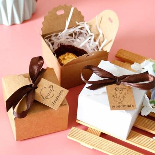 10sets Kraft Gift Box with Handmad Tags and Ribbons for Wedding Birthday Party Favor Candy Chocolate Packing Box Set