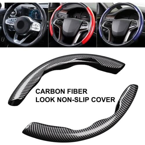 2Pcs Car Steering Wheel Cover 38cm 15inch Carbon Black Fiber Silicone Steering Wheel Booster Cover Anti-skid Car Accessories