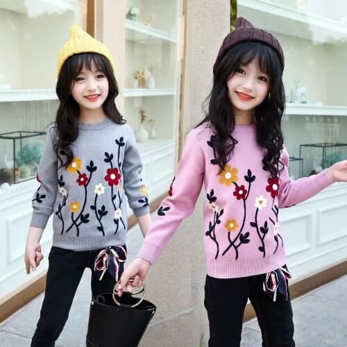 2018 Winter Dress Fashion Embroidered Sweaters Girls Knits Sweaters Thickened Sweaters