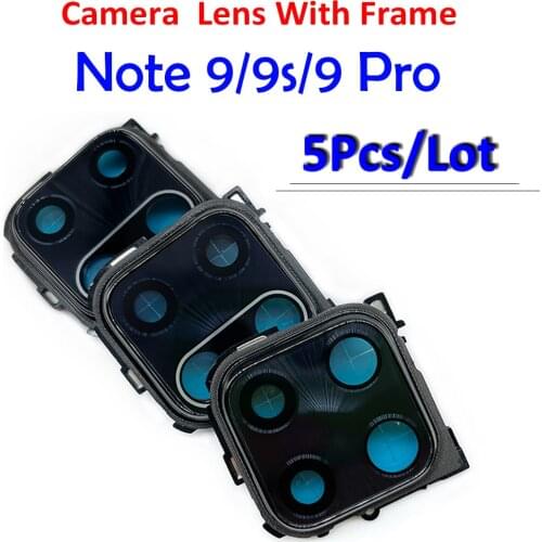 5Pcs，100% Original Back Rear Camera Glass Lens With Cover Frame For Xiaomi Redmi Note 9S 9 Pro With Sticker Replacement Parts