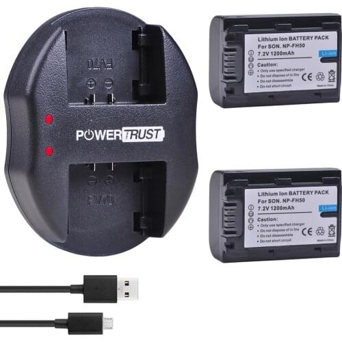 2Pcs 1200mAh NP-FH50 NP FH50 Batteries + Dual USB Charger for Sony HX1 HX100 A230 A290 A330 A390 CX100E CX500E CX520E HC9E SR11E