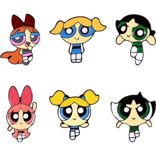 Anime Lapel Badges Pin Brooches For Women Enamel Anime Pins Badges On Backpack Powerpuff Girls Pins Brooch Badges For Clothes