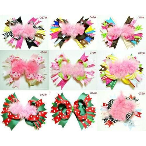 Free shipping girls hair bow with feather grosgrain baby hair clips hair bows satin baby hairbows sara-9