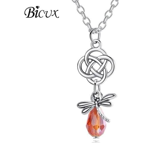 BICUX New Fashion Geometric Silver Color Crystal Pendant Necklaces for Women Men Jewelry Long Dragonfly Link Chain Necklace