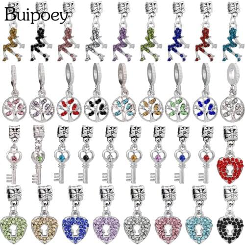 Buipoey Crystal Tree Of Life Pendant Heart Lock & Key Dangle Beads Dance Women Charm Fit Brands Bracelets Necklace Accessory