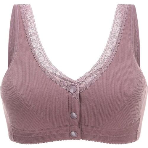 Women Large Size Bra Leisure Comfortble Breathable Pure Cotton Underwear Front Buckle Bralette Vest-Style Elastic Brassiere