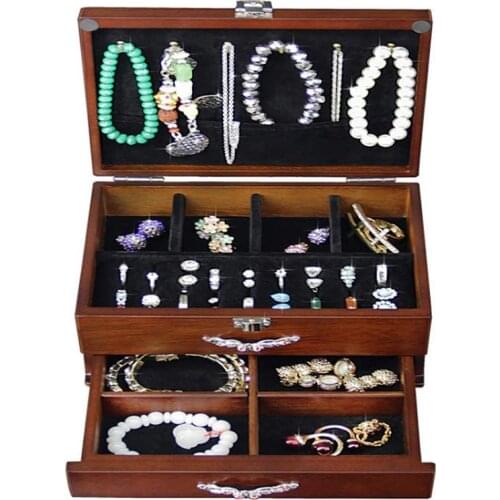 European Solid Wood / Wooden Jewelry Box Protector Jewelry Retro Storage Box Princess Earrings Pearl Treasure Boxes Gift