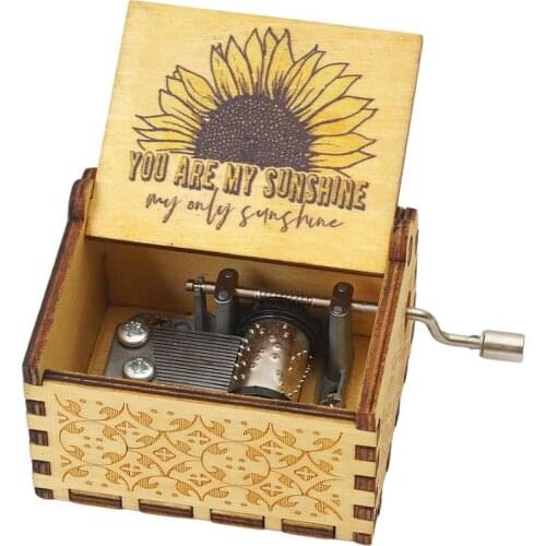 You are My Sunshine Wood Music Box,Hand Cranked Laser Engraved Vintage Musical Boxes Case Gifts for Birthday/Christmas/Valentine