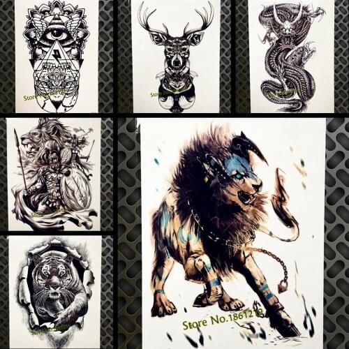 Fight Lion King Temporary Tattoo Sticker For Men Body ARM Art Flash Tattoo Women 21*15CM Beast Waterproof Transfer Fake Tatoo