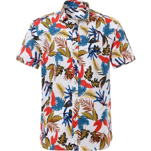 Summer 100% Cotton Hawaiian Mens Shirt Printed Beach Short Sleeve Regular Fit US Size