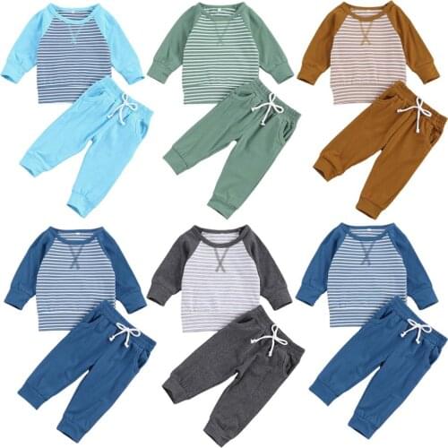 Toddler Cotton Striped New T-shirt Newborn Tops Baby Boy Clothes Girls Thick Sport Pants Autumn Winter Outdoor Clothing Suit