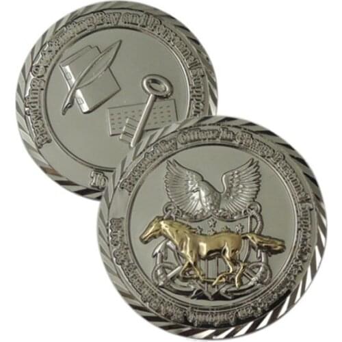 Customized Silver Plating Diamond Edge Coins with Two Tons low price custom metal 3D silver gold coins