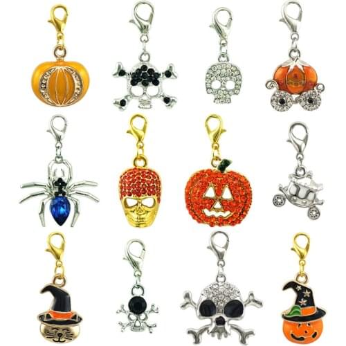 JINGLANG Enamel Halloween Gift Pumpkin Hat Cat Hair Charms DIY Metal Necklace Jewelry Accessories 30 Pcs