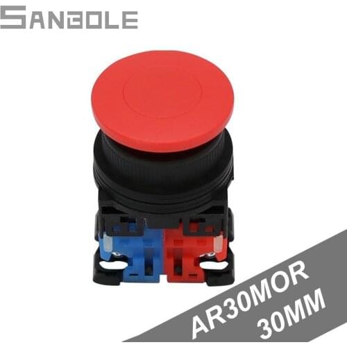 Push Button Switch NO NC Open Hole 30MM Mushroom head self-reset Momentary Manual Press Construction Switch AR30MOR