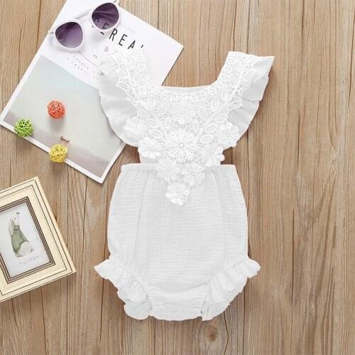 Newborn Infant Baby Girls Ruffle Sleeveless Romper Kids Solid Color Cotton Linen One-piece Suits Jumpsuit Outfits