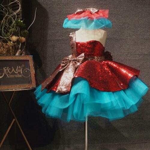 Real Picture Red and Blue Flower Girls Dresses With Bow Toddler Girls Birthday Party Dresses Girls Tutu Celebration Gowns Custom